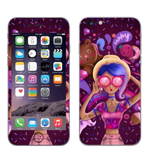 Наклейка на Телефон Apple iPhone 6 plus Сладкий,  купить в Москве – интернет-магазин Allskins, сладости, татуировки, вкусный, мило, очки, девушка, розовый