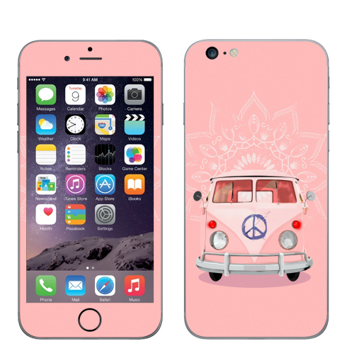 Наклейка на Телефон Apple iPhone 6 plus Розовый Хиппи Автобус,  купить в Москве – интернет-магазин Allskins, автомобиль, автобус, хиппи, винтаж, ретро, Фольксваген, фольцваген, розовый, бохо