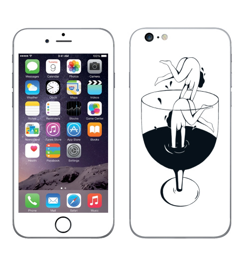 Наклейка на Телефон Apple iPhone 6 plus Винишко,  купить в Москве – интернет-магазин Allskins, черно-белое, девушка, графика, вино
