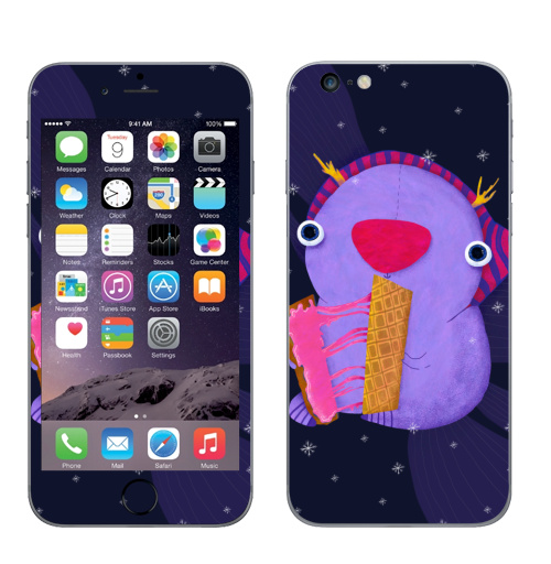 Наклейка на Телефон Apple iPhone 6 plus Новогодние вафли,  купить в Москве – интернет-магазин Allskins, новый год, пикник, вафли, сладости, фиолетовый, монстры, медведь, лось, космос