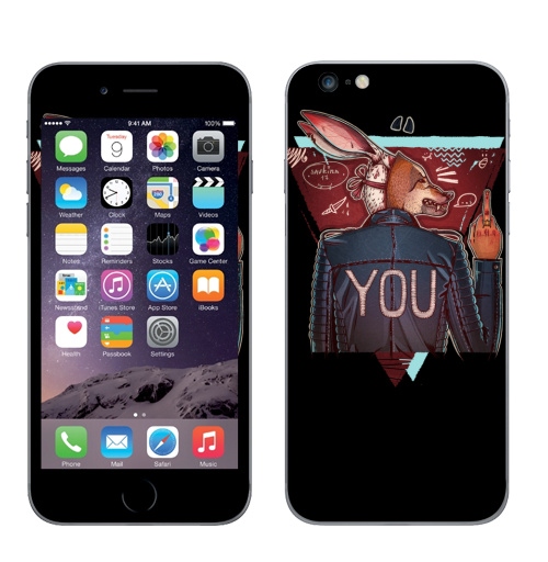 Наклейка на Телефон Apple iPhone 6 plus Волкозаяц,  купить в Москве – интернет-магазин Allskins, крутые животные, иллюстрацияпринт, подарки, хипстер, заяц, собаки, волк