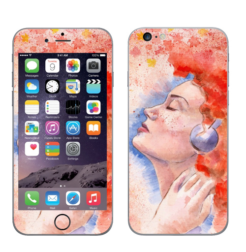 Наклейка на Телефон Apple iPhone 6 plus Растворяясь в музыке,  купить в Москве – интернет-магазин Allskins, девушка, рыжая, музыка, гранж, лицо