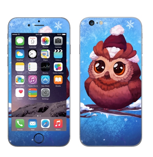 Наклейка на Телефон Apple iPhone 6 plus Милая совушка,  купить в Москве – интернет-магазин Allskins, сова, голубой, зима, птицы, иллюстация, мило, новый год, персонажи, яркий