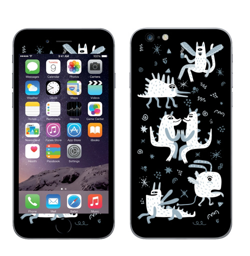 Наклейка на Телефон Apple iPhone 6 plus Забавные монстры,  купить в Москве – интернет-магазин Allskins, монстры, мультфильмы, смешной, графика, персонажи, дудлы, белый, черно-белое, фантазия