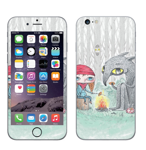 Наклейка на Телефон Apple iPhone 6 plus Красная шапочка и волк,  купить в Москве – интернет-магазин Allskins, красная, шапочка, сказки, волк, серый, лес, огонь, природа, пирог