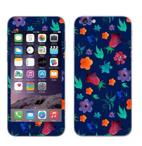 Наклейка на Телефон Apple iPhone 6 plus Акварельный ситец,  купить в Москве – интернет-магазин Allskins, цветы, акварель, узор, паттерн, листья, бутон, текстура