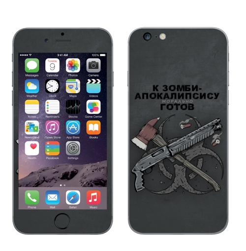 Наклейка на Телефон Apple iPhone 6 plus К зомби-апокалипсису готов,  купить в Москве – интернет-магазин Allskins, оружие, зомби, дробовик, топор