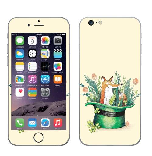 Наклейка на Телефон Apple iPhone 6 plus Ирландский лис,  купить в Москве – интернет-магазин Allskins, лиса, Ирландия, клевер, шляпа