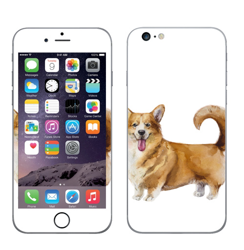 Наклейка на Телефон Apple iPhone 6 plus Акварельный корги,  купить в Москве – интернет-магазин Allskins, корги, акварель, животные, собаки, символ_нового_года, мило, зверушки, рыжии