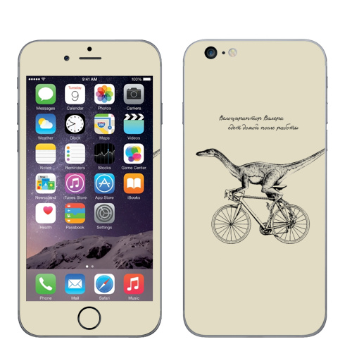 Наклейка на Телефон Apple iPhone 6 plus Велоцираптор Валера,  купить в Москве – интернет-магазин Allskins, велоцираптор, валера, велосипед, графика, надписи, сарказм, одноцветный, остроумно