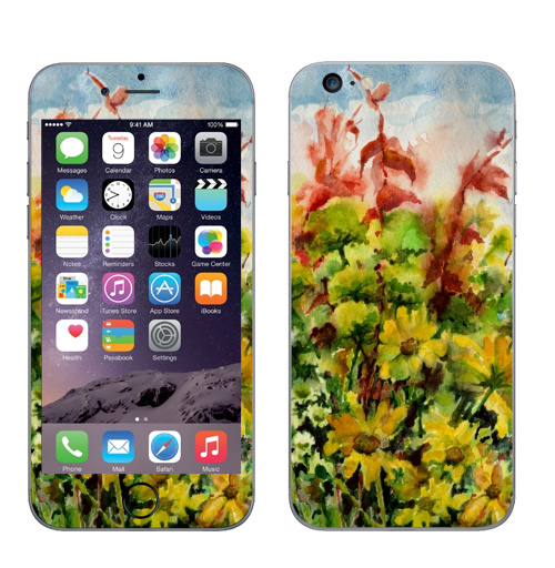 Наклейка на Телефон Apple iPhone 6 plus Цветы и солнце,  купить в Москве – интернет-магазин Allskins, позитив, любовь, желтые, цветы, лето