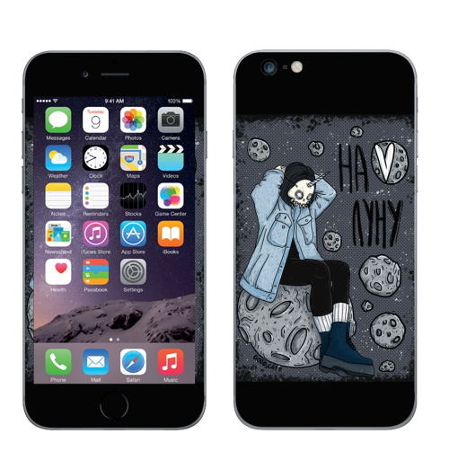 Наклейка на Телефон Apple iPhone 6 plus На Луну,  купить в Москве – интернет-магазин Allskins, луна, космос, звезда, девушка, джинсовка, маска, череп