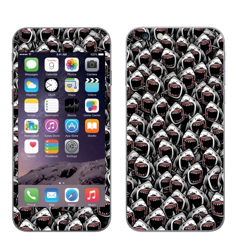 Наклейка на Телефон Apple iPhone 6 plus Много акул,  купить в Москве – интернет-магазин Allskins, зубастик, хэллоуин, паттерн, акула, рыба, хищник, морская, океаны, клыки