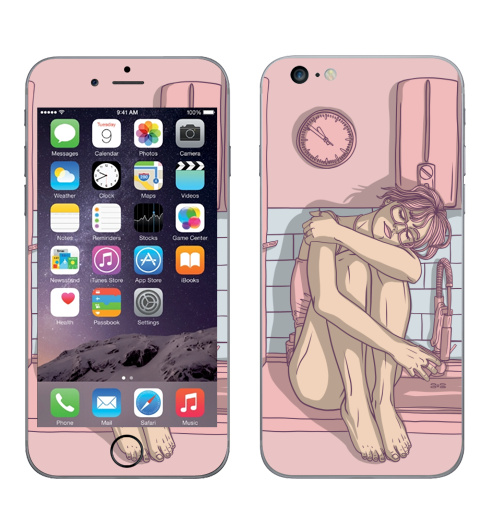 Наклейка на Телефон Apple iPhone 6 plus Утреннее настроение,  купить в Москве – интернет-магазин Allskins, иллюстраторы, иллюстрацияпринт, девушка, девочке, кухня, розовый