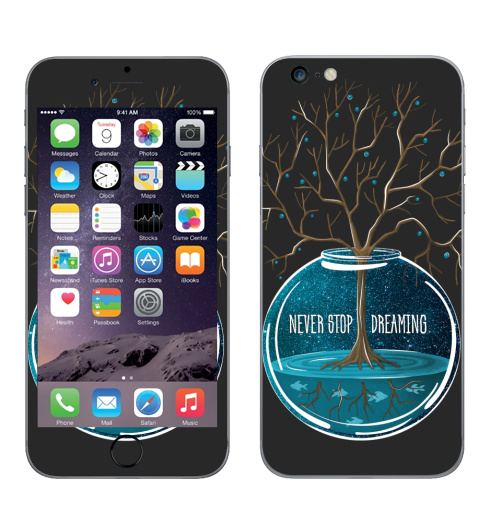 Наклейка на Телефон Apple iPhone 6 plus Не переставай мечтать,  купить в Москве – интернет-магазин Allskins, мечта, синий, бирюзовый, космос, деревья, рыба, вода, гики, растр, галактика