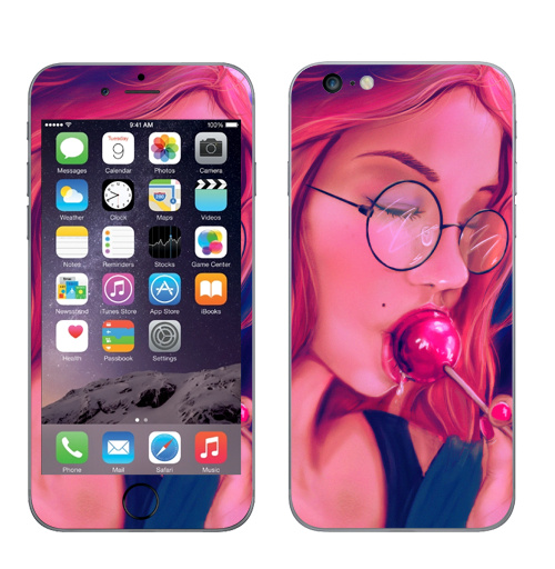 Наклейка на Телефон Apple iPhone 6 plus Девушка с чупачупсом,  купить в Москве – интернет-магазин Allskins, девушка, чупачупс, конфетти, розовый, молодость