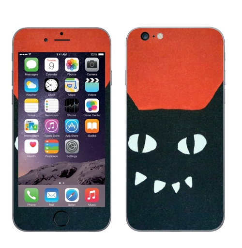 Наклейка на Телефон Apple iPhone 6 plus Черный кот на красном.,  купить в Москве – интернет-магазин Allskins, кошка, животные, Красночерный, черный, черныйкот, красный, Глазищи, зубастый