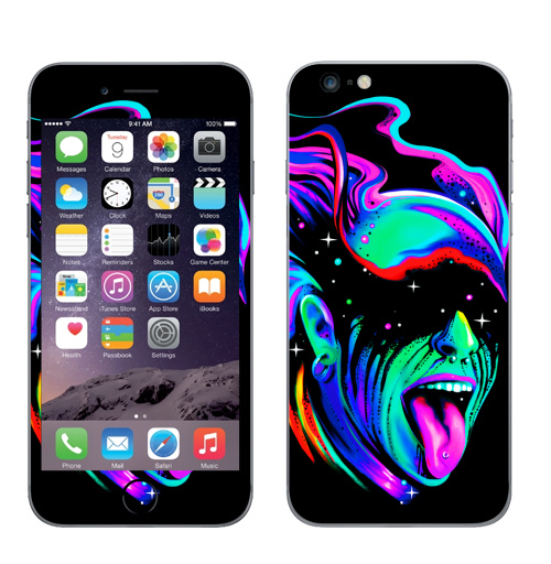 Наклейка на Телефон Apple iPhone 6 plus Электро галактика,  купить в Москве – интернет-магазин Allskins, звезда, гики, музыка, космос, галактика, цвет, черныйфон
