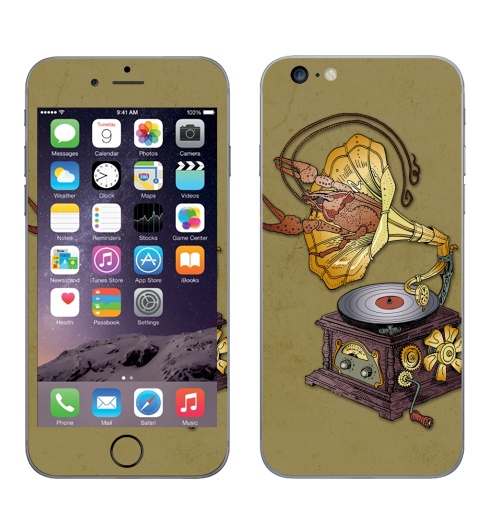Наклейка на Телефон Apple iPhone 6 plus Граммофон с лобстером.,  купить в Москве – интернет-магазин Allskins, прикол, Рак, животные, стимпанк, графика, ретро, ретрофутуризм, винтаж, механизм, музыка