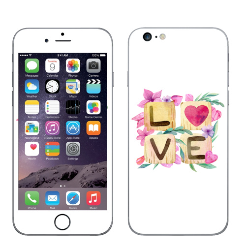 Наклейка на Телефон Apple iPhone 6 plus Любовь в квадрате,  купить в Москве – интернет-магазин Allskins, иллюстация, акварель, розовый, охра, сердце, любовь, день_святого_валентина