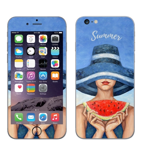 Наклейка на Телефон Apple iPhone 6 plus Предвкушение,  купить в Москве – интернет-магазин Allskins, девушка, шляпа, арбуз, морская, дама, масляная, мазки, картины, яркий
