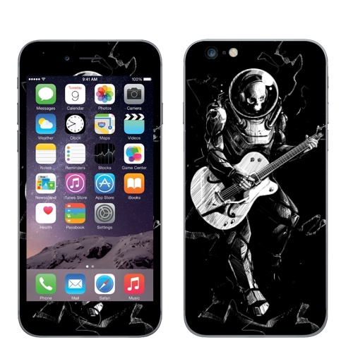 Наклейка на Телефон Apple iPhone 6 plus Космический бард,  купить в Москве – интернет-магазин Allskins, скелет, космос, гитара, темнота, шлем