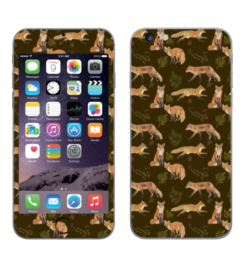 Наклейка на Телефон Apple iPhone 6 plus Много лисичек,  купить в Москве – интернет-магазин Allskins, лиса, листья, лес