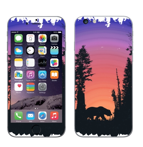 Наклейка на Телефон Apple iPhone 6 plus Тёмный Лес,  купить в Москве – интернет-магазин Allskins, путешествия, лес, деревья, минимализм, минималистичный, холмы, геометрия, геометрический, графика, медевдь, животные, медведь, дикий, Дикие, треккинг, хайкинг, отпуск, отдых, поход, палатка