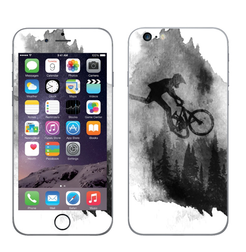 Наклейка на Телефон Apple iPhone 6 plus Чернильный Райдер,  купить в Москве – интернет-магазин Allskins, горный велосипед, велосипед, мтб, ездить, горы, езда на велосипеде, байкер, bmx, лес, спорт, фрирайд, поездка, занятие спортом, минимализм