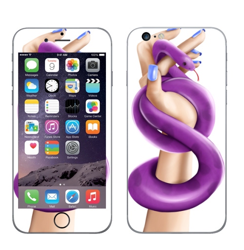 Наклейка на Телефон Apple iPhone 6 plus Змея фуксия в женской власти,  купить в Москве – интернет-магазин Allskins, девушка, руки, фиолетовый, фуксия, нежно, хэллоуин, змея