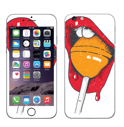 Наклейка на Телефон Apple iPhone 6 plus Чупа,  купить в Москве – интернет-магазин Allskins, стритарт, чупачупс, иллюстрацияпринт, конфеты, лицо, соблазнение, красный, рисунки, сладости, дерзкий, панк, стрит, скейтерская
