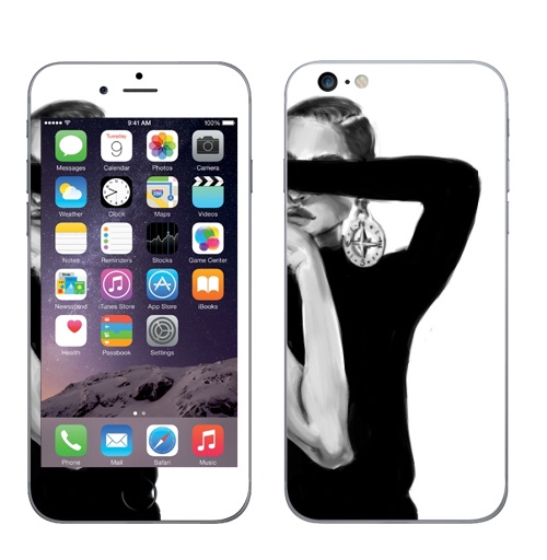 Наклейка на Телефон Apple iPhone 6 plus Девушка с сережкой,  купить в Москве – интернет-магазин Allskins, девушка, модели, черно-белое, сережка, компас, мода