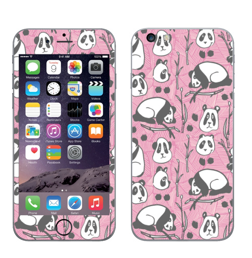 Наклейка на Телефон Apple iPhone 6 plus Панда на розовом,  купить в Москве – интернет-магазин Allskins, поп-арт, животное, искусство, художественное произведение, азия, ребенок, паттерн, бамбук, медведь, красота, черный, мультфильмы, персонажи, Китай, комический, мило, рисунки, ткань, забавный