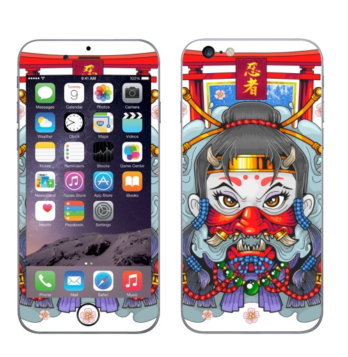 Наклейка на Телефон Apple iPhone 6 plus Девушка ниндзя,  купить в Москве – интернет-магазин Allskins, мистика, ниндзя, ассасин, они, демоны, азия, shinobi, Япония, манга, девушка, мифология