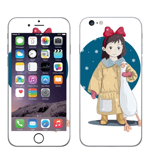 Наклейка на Телефон Apple iPhone 6 plus Ребенок и гусь,  купить в Москве – интернет-магазин Allskins, детские, бант, снег, ребенок, игрушки, мило, мультфильмы, читатель