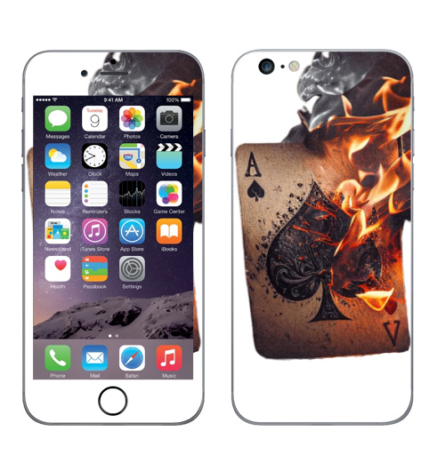 Наклейка на Телефон Apple iPhone 6 plus Кинематографический снимок горящей игральной карты,  купить в Москве – интернет-магазин Allskins, карты, читатель, пика, туз, горящая
