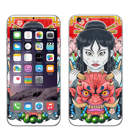 Наклейка на Телефон Apple iPhone 6 plus Девушка и демон,  купить в Москве – интернет-магазин Allskins, Япония, гейша, они, демоны, девушка, мистика, монстры, азия, мифология, магия, фэнтези