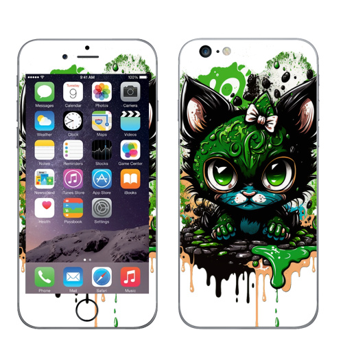 Наклейка на Телефон Apple iPhone 6 plus Кошка в красках,  купить в Москве – интернет-магазин Allskins, стритарт, кошка, граффити, краски, акварель