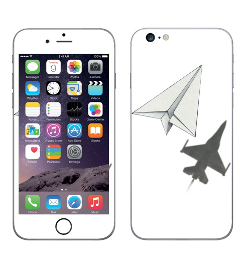 Наклейка на Телефон Apple iPhone 6 plus Тень самолета,  купить в Москве – интернет-магазин Allskins, военные, дизайнер, идея, техника, небо, бумага, концепт, скорость, мечта, полёт, бумажный, набросок, карандаш, иллюстрации, тень, самолет