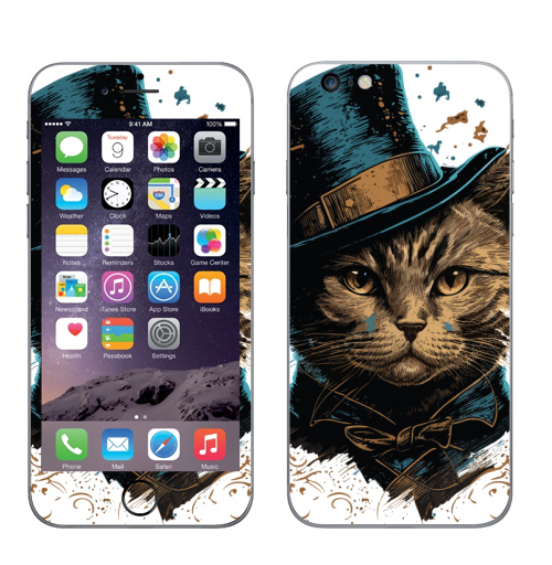 Наклейка на Телефон Apple iPhone 6 plus Кот в цилиндре,  купить в Москве – интернет-магазин Allskins, поп-арт, котята, котопринт, популярный, шляпа, искусство