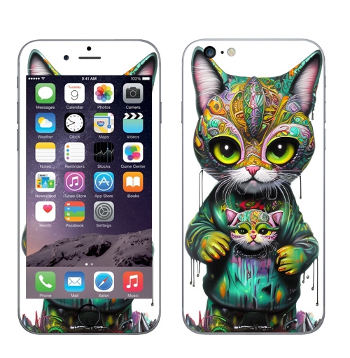 Наклейка на Телефон Apple iPhone 6 plus Милый котенок в стрит арте,  купить в Москве – интернет-магазин Allskins, стритарт, котята, кошка, краски, детские