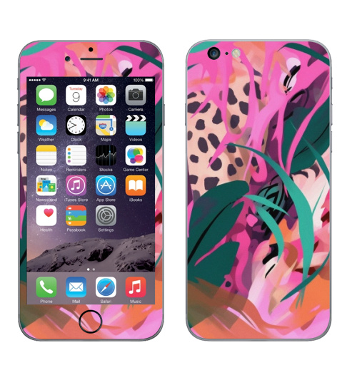 Наклейка на Телефон Apple iPhone 6 plus Дикая природа в тропическом лесу,  купить в Москве – интернет-магазин Allskins, поп-арт, природа, леопард, тропические, тропики, растение, розовый, зеленый, леопардовый, оранжевый, живописный, абстракция