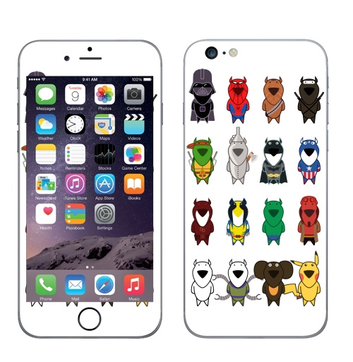 Наклейка на Телефон Apple iPhone 6 plus My heroes,  купить в Москве – интернет-магазин Allskins, детские, человек паук, супермен, Рафаэль, расамаха, ниндзя, капитан америка, железный дровосек, дартаньян, дардэвил