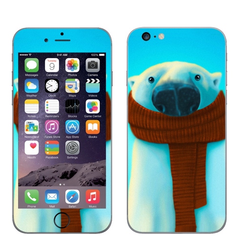 Наклейка на Телефон Apple iPhone 6 plus Михаил Белошубов,  купить в Москве – интернет-магазин Allskins, крутые животные, зима, медведь, шарф, детские, 300 Лучших работ, милые животные
