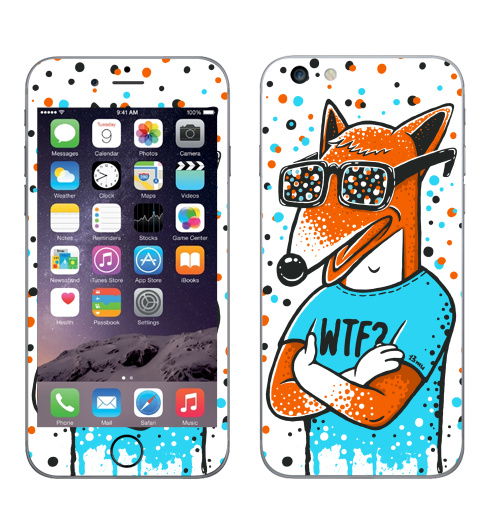Наклейка на Телефон Apple iPhone 6 plus WTF?,  купить в Москве – интернет-магазин Allskins, милые животные, 300 Лучших работ, голубой, конфетти, очки, лиса, животные, оранжевый