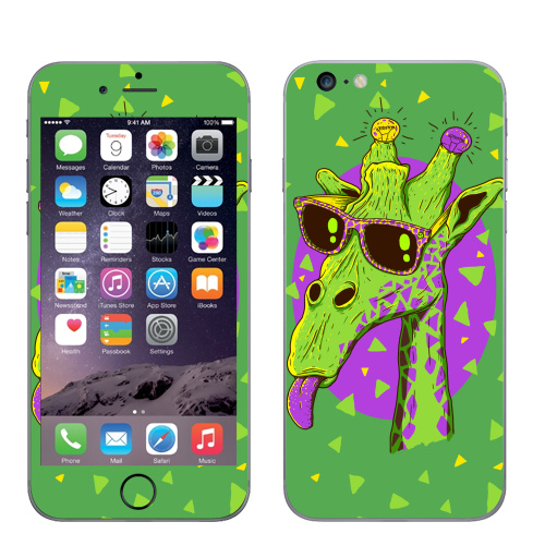 Наклейка на Телефон Apple iPhone 6 plus Жирафео,  купить в Москве – интернет-магазин Allskins, фиолетовый, животные, лампа, лето, очки, хипстер, Эцилопп, зеленый, 300 Лучших работ, милые животные