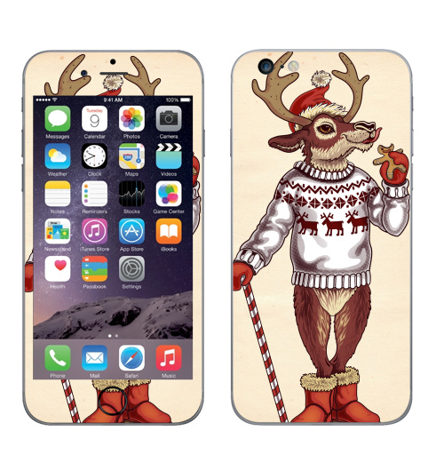 Наклейка на Телефон Apple iPhone 6 plus Олень санты,  купить в Москве – интернет-магазин Allskins, печенье, олень, новый год, 300 Лучших работ, милые животные, крутые животные