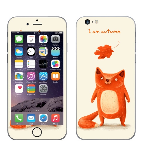 Наклейка на Телефон Apple iPhone 6 plus Я — осень,  купить в Москве – интернет-магазин Allskins, крутые животные, осень, оранжевый, лиса, животные, детские, милые животные