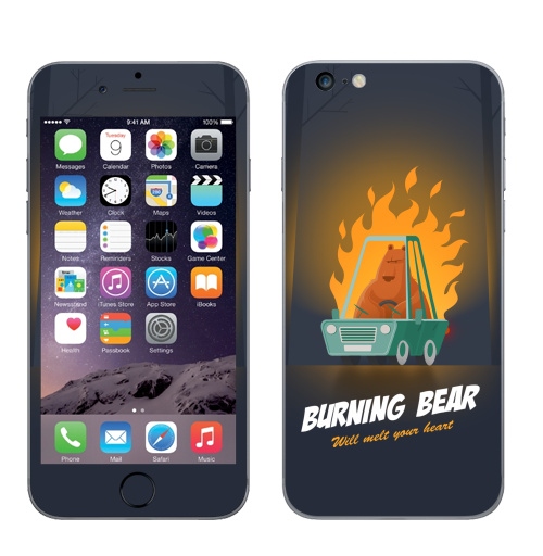 Наклейка на Телефон Apple iPhone 6 plus Горящий медведь,  купить в Москве – интернет-магазин Allskins, надписи на английском, типографика, животные, огонь, любовь, надписи, автомобиль, графика, лес, медведь, для влюбленных