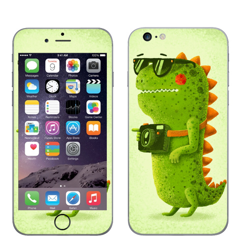 Наклейка на Телефон Apple iPhone 6 plus Dino touristo hipsto,  купить в Москве – интернет-магазин Allskins, зеленый, животные, очки, туризм, хипстер, динозавры, детские, фотоаппарат, 300 Лучших работ, милые животные
